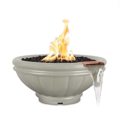 THE OUTDOOR PLUS 24 Round Roma Fire & Water Bowl - GFRC Concrete - Ash - Match Lit - Liquid Propane OPT-ROMFW24-ASH-LP